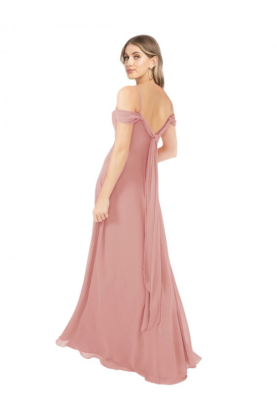 Trapèze Épaule Dénudée Mousseline Longue Robes demoiselle d'honneur Outlet