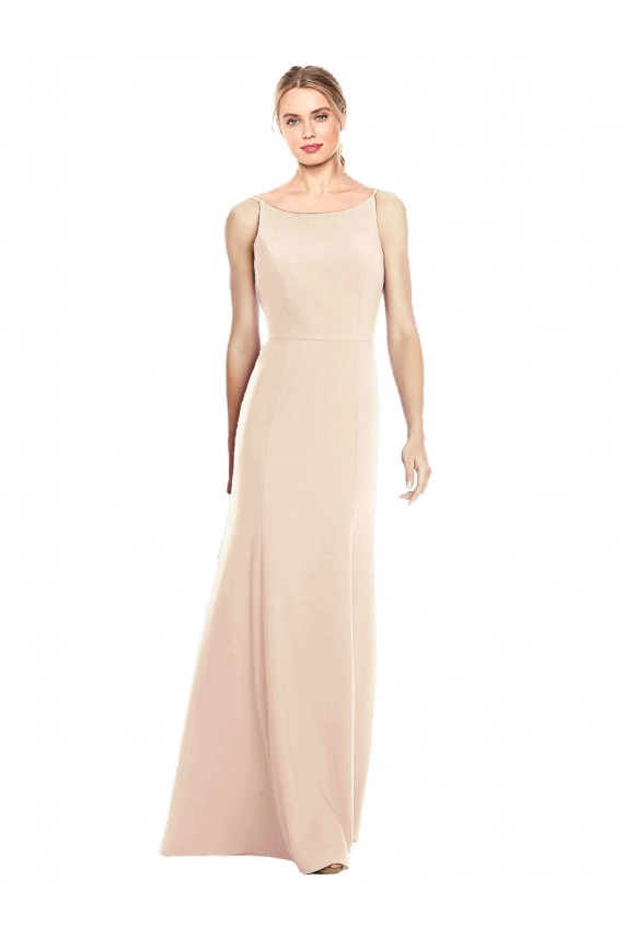 Trompette Bateau Crêpe Stretch Longue Robes demoiselle d'honneur / Robes de bal Outlet