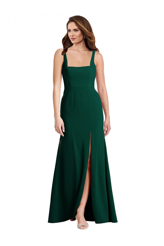 Trompette Col Carré Crêpe Stretch Longue Robes demoiselle d'honneur / Robes de bal Outlet