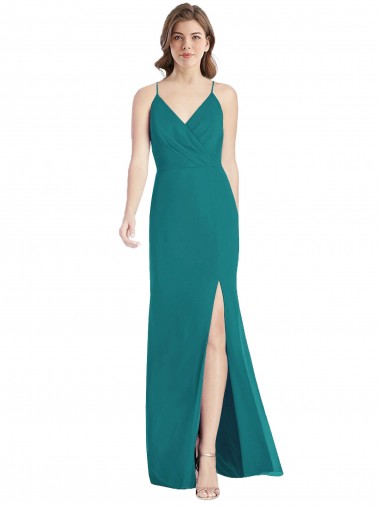 Vert Chasseur Sirène Bretelles spaghetti Col V Mousseline Longue Robes demoiselle d'honneur Pas Chre