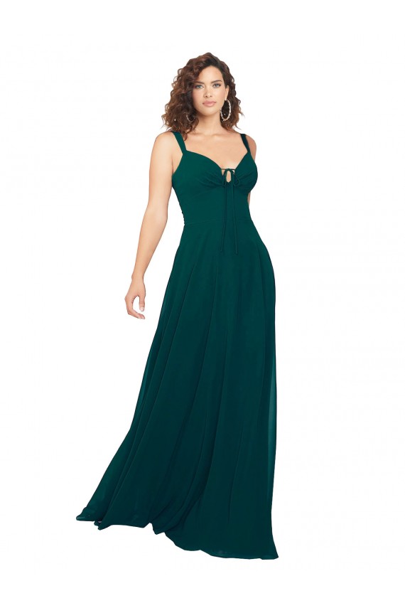 Vert Chasseur Trapèze Col V Mousseline Longue Robes demoiselle d'honneur Outlet
