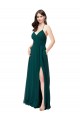 Vert Chasseur Trapèze Col V Mousseline Longue Robes demoiselle d'honneur Outlet