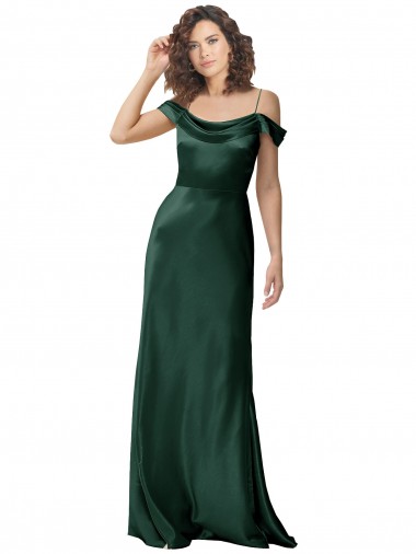 Vert Chasseur Trapèze Épaule Dénudée Bretelles spaghetti Satiné Stretch Longue Formelles Robes demoiselle d'honneur / Robes de soirée / Robes de bal Pas Chre