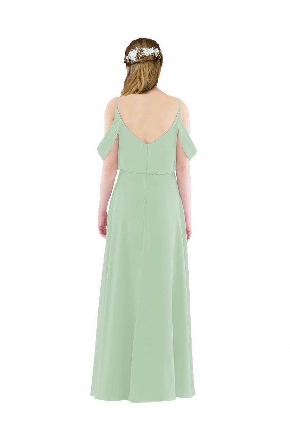 Vert Sauge Fourreau Épaule Dénudée Mousseline Longue Robes demoiselle d'honneur Outlet