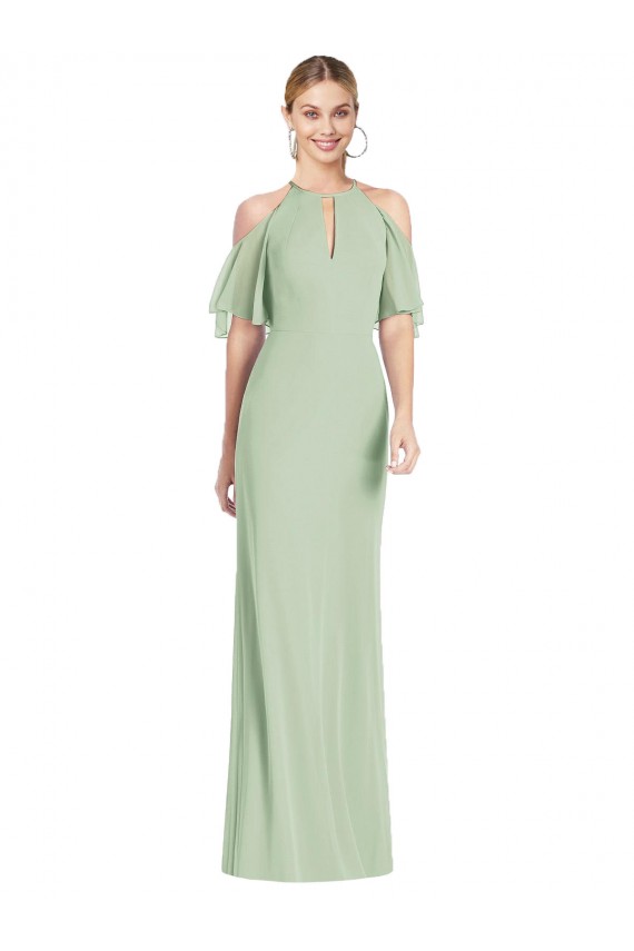 Vert Sauge Sirène Licou Mousseline Longue Robes demoiselle d'honneur Outlet