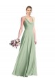 Vert Sauge Trapèze Bretelles spaghetti Mousseline Longue Robes demoiselle d'honneur Outlet