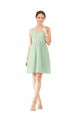 Vert Sauge Trapèze Col V Mousseline Courte Robes demoiselle d'honneur / Robes de cocktail Outlet