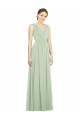 Vert Sauge Trapèze Col V Mousseline Longue Robes demoiselle d'honneur Outlet
