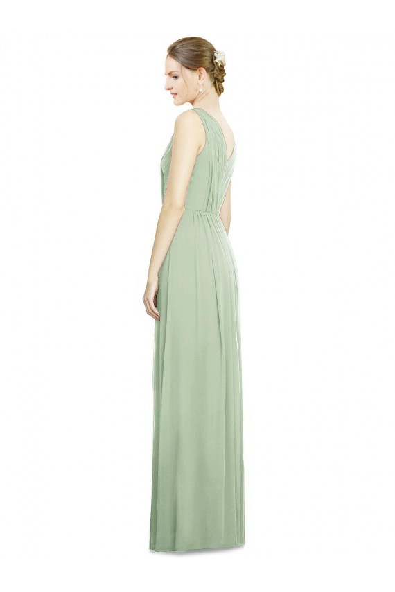 Vert Sauge Trapèze Col V Mousseline Longue Robes demoiselle d'honneur Outlet