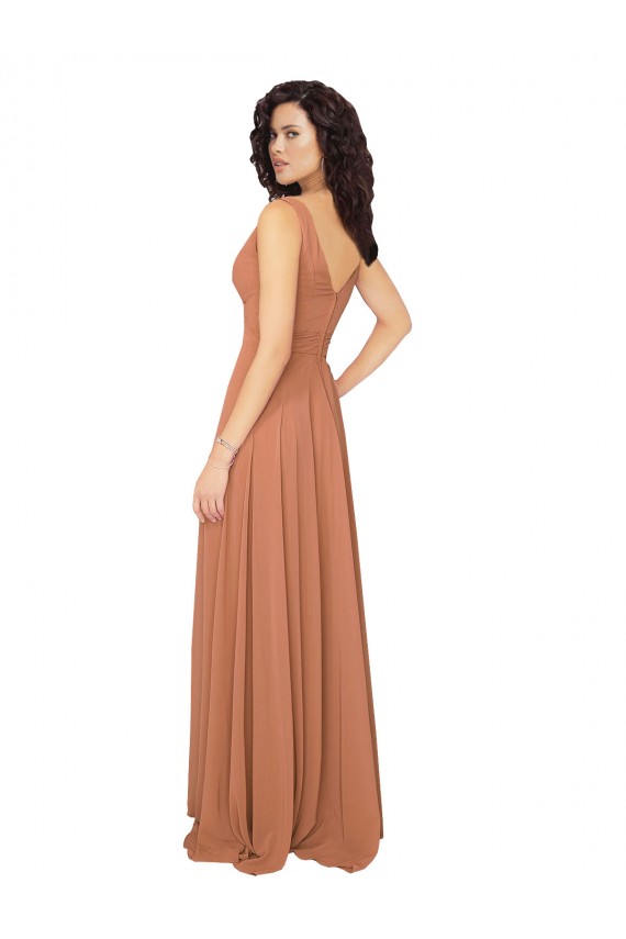 Vert Sauge Trapèze Col V Mousseline Longue Robes demoiselle d'honneur Outlet