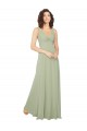 Vert Sauge Trapèze Col V Mousseline Longue Robes demoiselle d'honneur Outlet