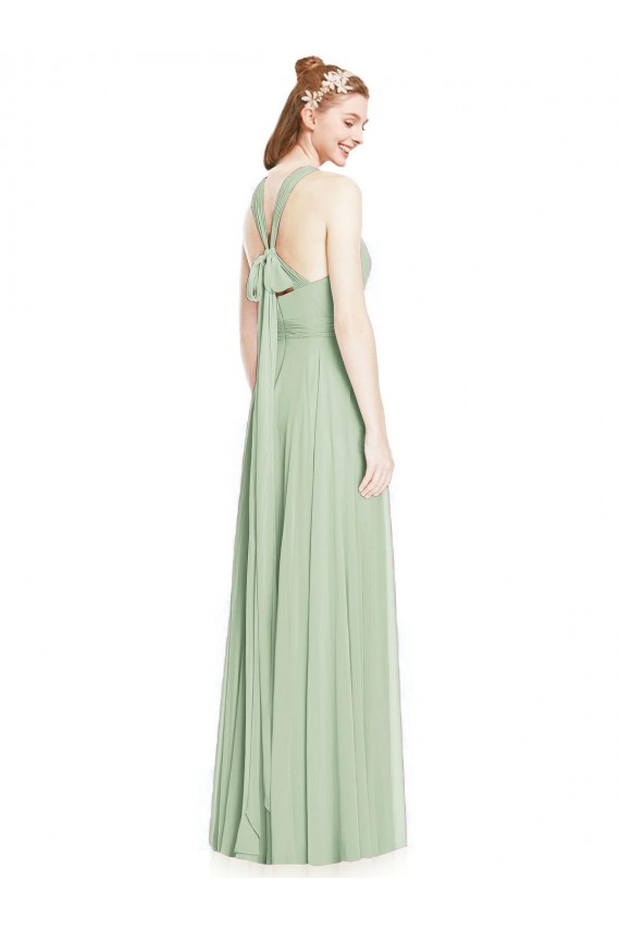 Vert Sauge Trapèze Licou Mousseline Longue Robes demoiselle d'honneur Outlet