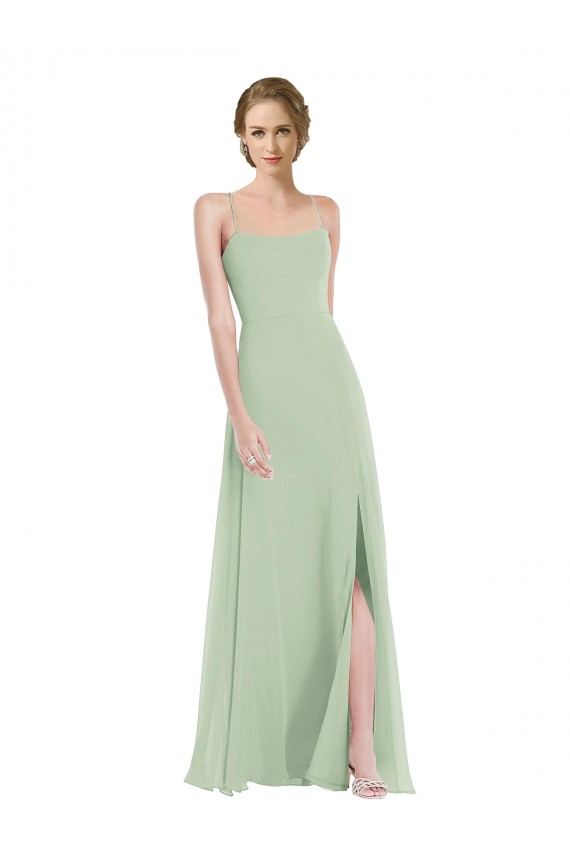 Vert Sauge Trapèze Scoop Mousseline Longue Robes demoiselle d'honneur Outlet