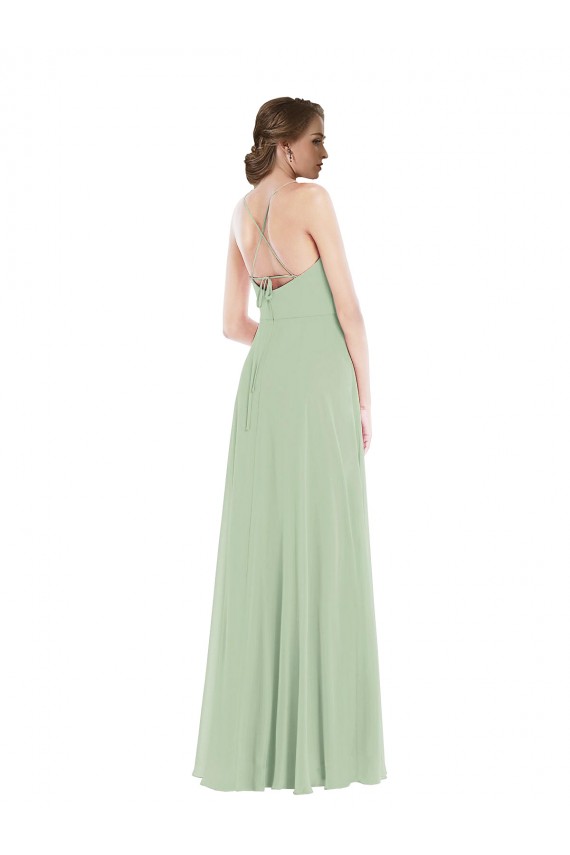Vert Sauge Trapèze Scoop Mousseline Longue Robes demoiselle d'honneur Outlet