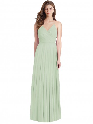 Vert Sauge Trompette Bretelles spaghetti Col V Mousseline Longue Robes demoiselle d'honneur Pas Chre