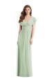 Vert Sauge Trompette Col V Mousseline Longue Robes demoiselle d'honneur Outlet