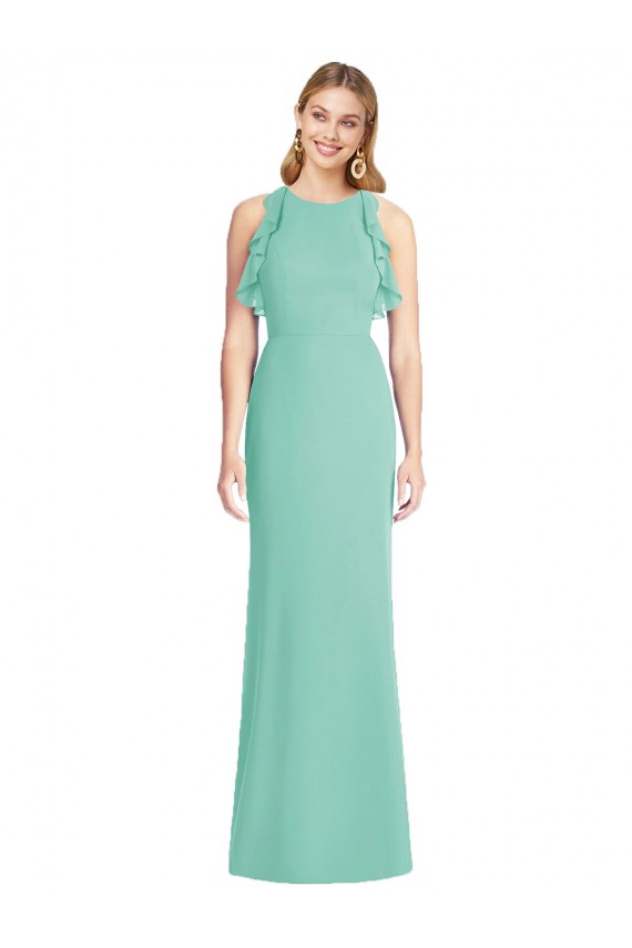 Vert de jade Sirène Col bijou Mousseline Longue Robes demoiselle d'honneur Outlet