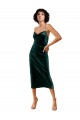 Vert foncé Fourreau Bretelles spaghetti midi Velours Stretch Courte Robes demoiselle d'honneur / Robes de soirée / Robes de cocktail Outlet