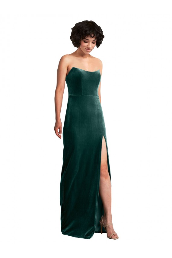 Vert foncé Fourreau Sans bretelle Velours Stretch Longue Formelles Robes demoiselle d'honneur / Robes de soirée / Robes de bal Outlet