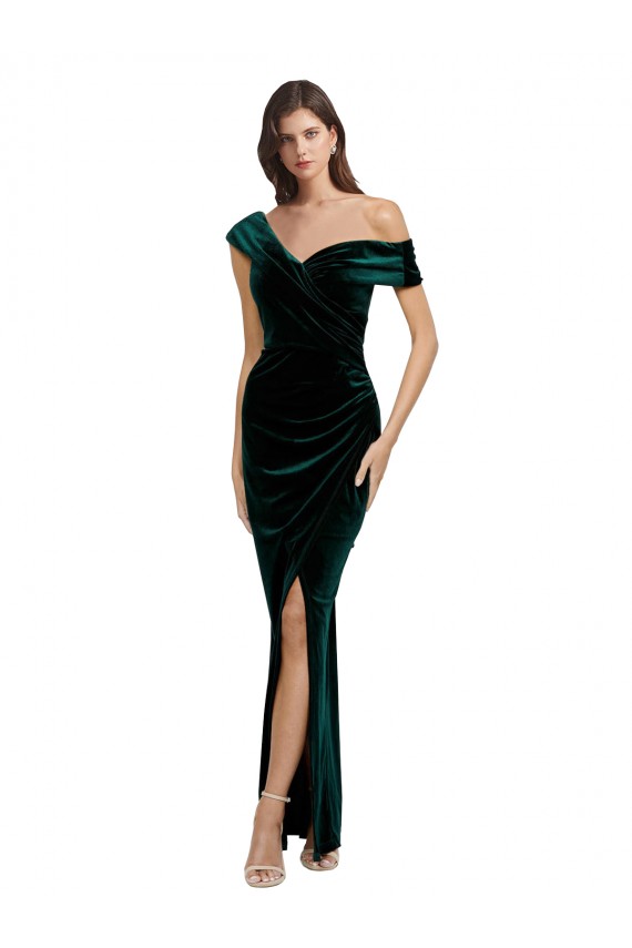 Vert foncé Fourreau Épaule Dénudée Velours Stretch Longue Asymétrique Formelles Robes demoiselle d'honneur / Robes de soirée / Robes de bal Outlet