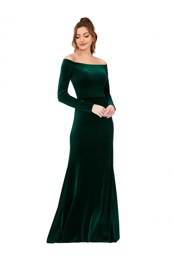 Vert foncé Fourreau Épaule Dénudée Velours Stretch Longue Formelles Robes demoiselle d'honneur / Robes de soirée / Robes de bal Outlet