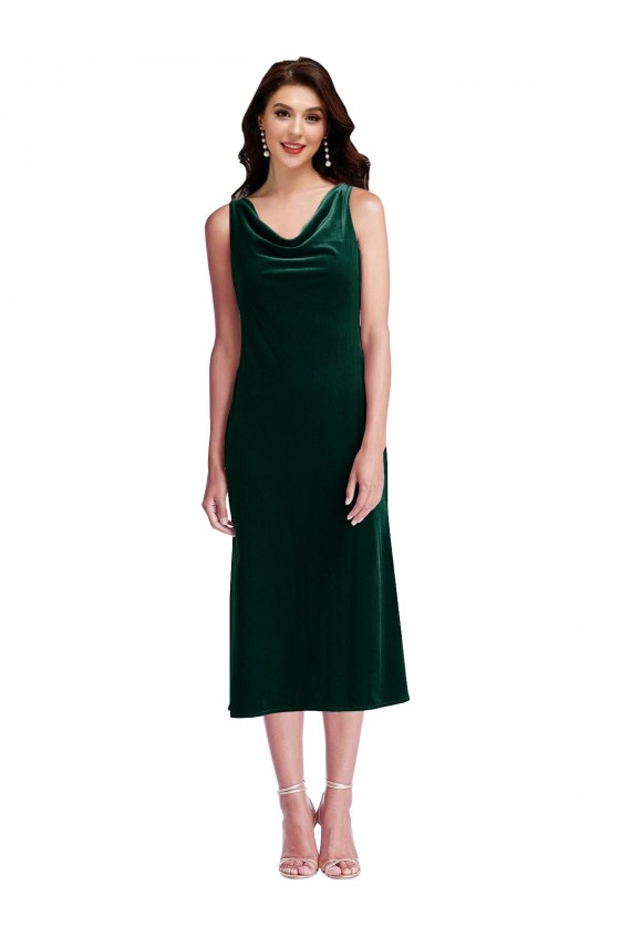 Vert foncé Fourreau midi Velours Stretch Courte Robes demoiselle d'honneur / Robes de bal / Robes de cocktail Outlet