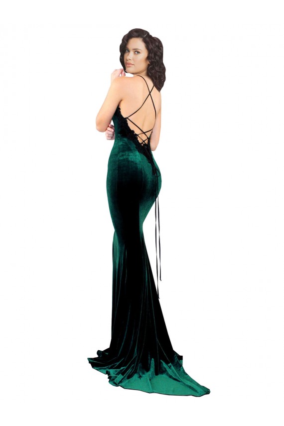 Vert foncé Sirène Col Haut Balayage train Velours Stretch Longue Formelles Robes demoiselle d'honneur / Robes de soirée / Robes de bal Outlet