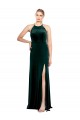 Vert foncé Trapèze Bretelles spaghetti Col bijou Velours Stretch Longue Robes demoiselle d'honneur / Robes de bal Outlet