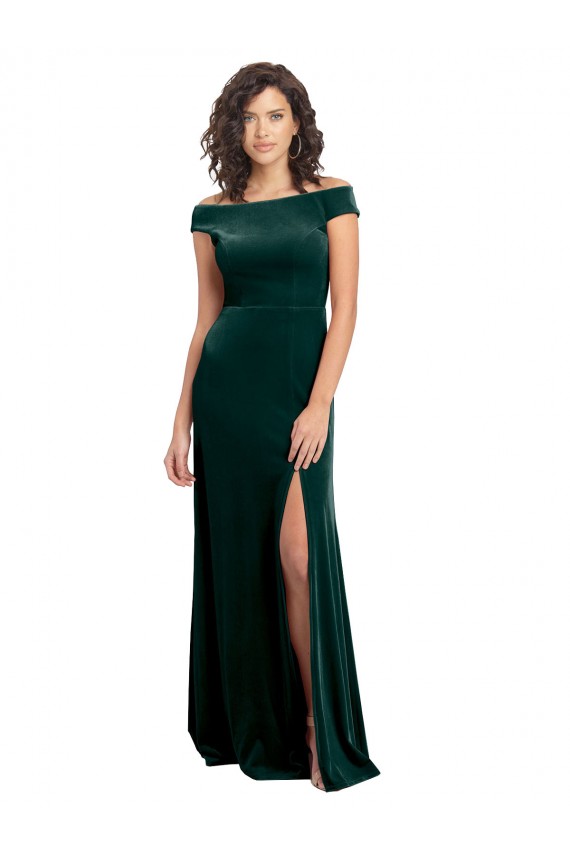 Vert foncé Trapèze Col Carré Velours Stretch Longue Formelles Robes demoiselle d'honneur / Robes de soirée / Robes de bal Outlet