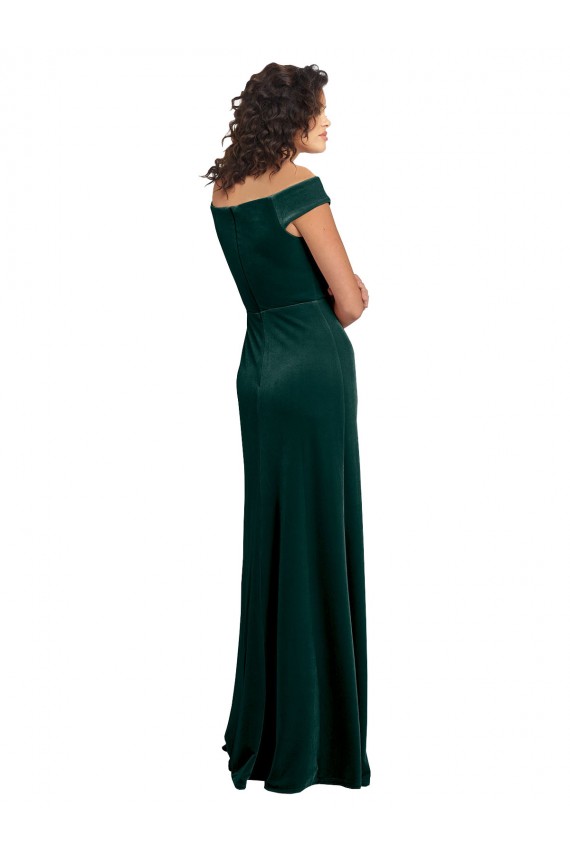 Vert foncé Trapèze Col Carré Velours Stretch Longue Formelles Robes demoiselle d'honneur / Robes de soirée / Robes de bal Outlet