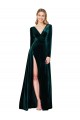 Vert foncé Trapèze Col V Balayage train Velours Stretch Longue Formelles Robes demoiselle d'honneur / Robes de soirée / Robes de bal Outlet