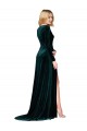 Vert foncé Trapèze Col V Balayage train Velours Stretch Longue Formelles Robes demoiselle d'honneur / Robes de soirée / Robes de bal Outlet