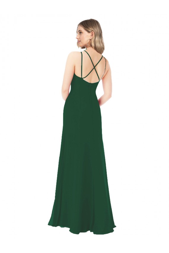 Vert foncé Trapèze Col V Mousseline Longue Robes demoiselle d'honneur Outlet
