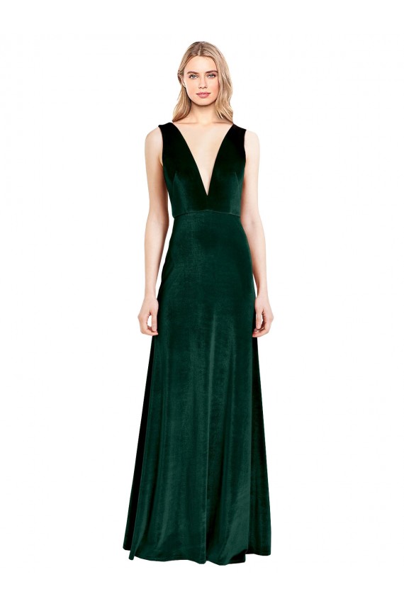 Vert foncé Trapèze Col V Velours Stretch Longue Formelles Robes demoiselle d'honneur / Robes de soirée / Robes de bal Outlet
