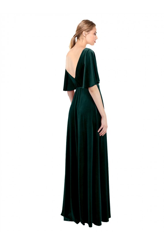 Vert foncé Trapèze Col V Velours Stretch Longue Robes demoiselle d'honneur / Robes de bal Outlet