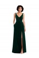 Vert foncé Trapèze Col V Velours Stretch Longue Robes demoiselle d'honneur / Robes de bal Outlet