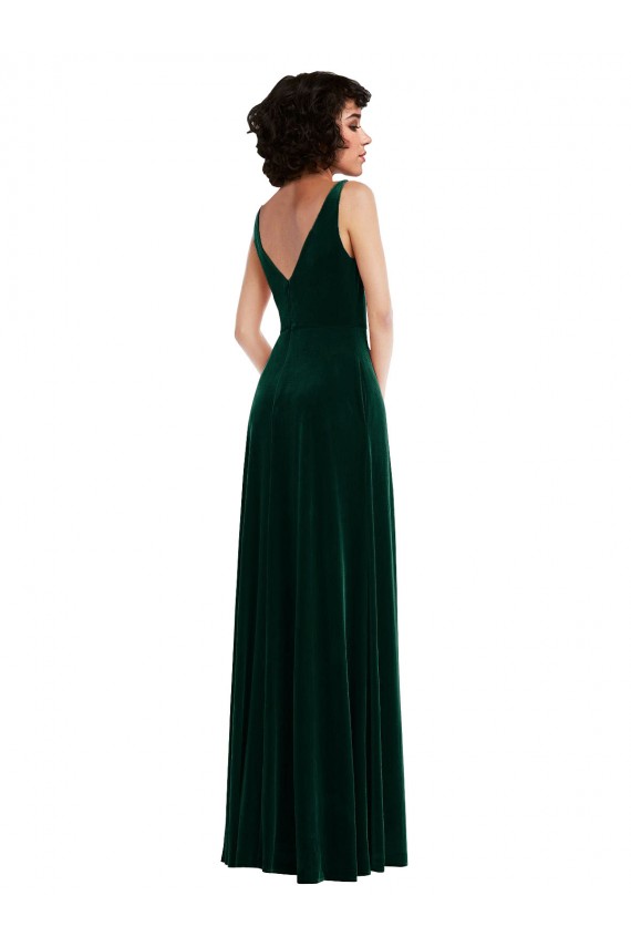 Vert foncé Trapèze Col V Velours Stretch Longue Robes demoiselle d'honneur / Robes de bal Outlet