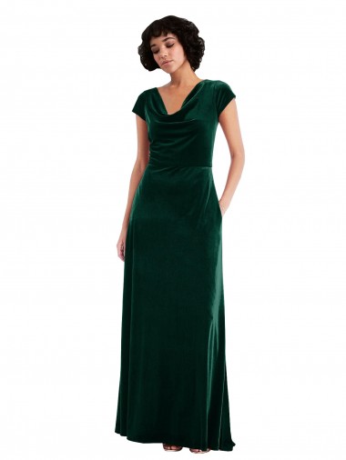 Vert foncé Trapèze Velours Stretch Longue Robes demoiselle d'honneur / Robes de bal Pas Chre