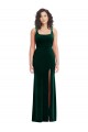 Vert foncé Trompette Col Carré Velours Stretch Longue Robes demoiselle d'honneur / Robes de bal Outlet