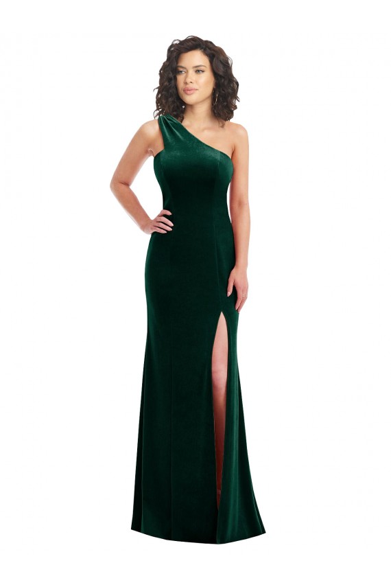 Vert foncé Trompette Velours Stretch Longue Robes demoiselle d'honneur / Robes de bal Outlet