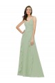 Vert fumée Trapèze Bretelles spaghetti Col V Mousseline Longue Robes demoiselle d'honneur Outlet