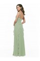 Vert fumée Trapèze Bretelles spaghetti Col V Mousseline Longue Robes demoiselle d'honneur Outlet