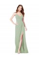 Vert fumée Trapèze Bretelles spaghetti Mousseline Longue Robes demoiselle d'honneur Outlet
