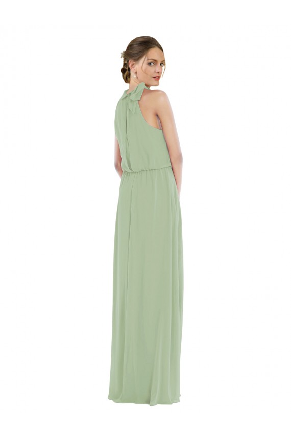 Vert fumée Trapèze Col Haut Mousseline Longue Robes demoiselle d'honneur Outlet
