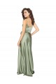 Vert fumée Trapèze Col V Satiné Soyeux Longue Formelles Robes demoiselle d'honneur / Robes de soirée Outlet