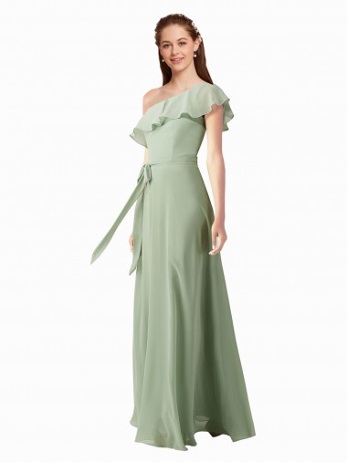 Vert fumée Trapèze Mousseline Longue Robes demoiselle d'honneur Pas Chre