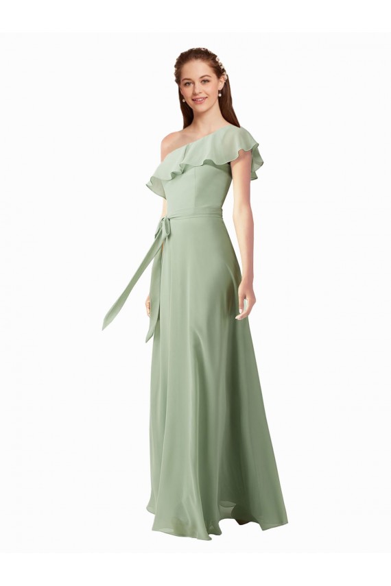 Vert fumée Trapèze Mousseline Longue Robes demoiselle d'honneur Outlet