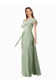 Vert fumée Trapèze Mousseline Longue Robes demoiselle d'honneur Outlet