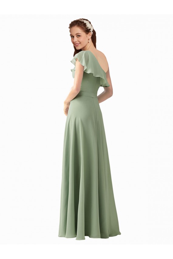 Vert fumée Trapèze Mousseline Longue Robes demoiselle d'honneur Outlet