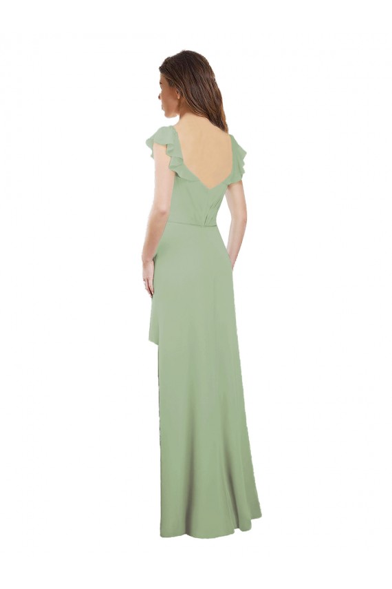 Vert fumée Trapèze Mousseline Longue Robes demoiselle d'honneur Outlet